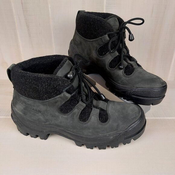 Cole Haan Men\'s 7.5 Made in Italy Black Hiking Boots Vibram Lug Sole Felt Lined main image 5